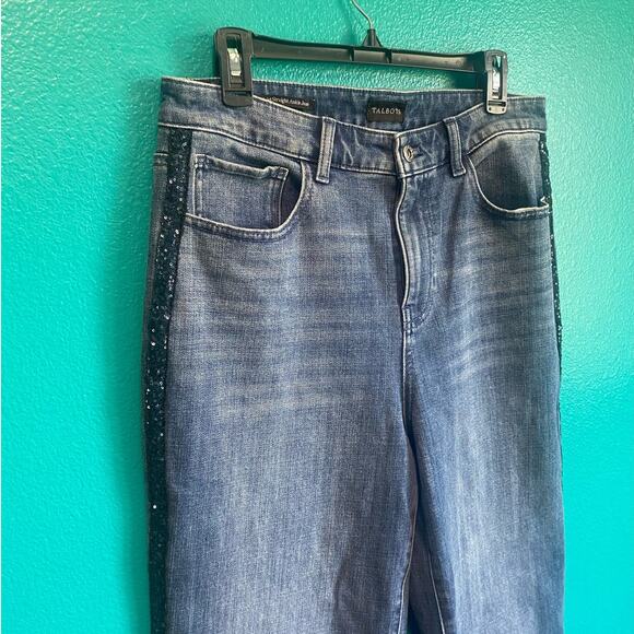 Talbots Black Sequin Stripe High Waist Straight Ankle Jean Women's 10 - Picture 11 of 11